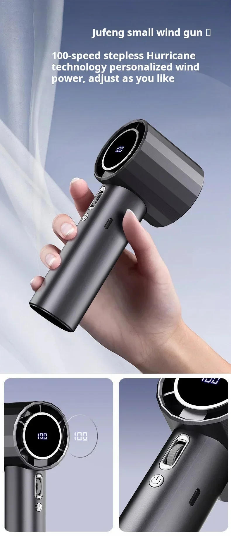 Description Picture 6 of item4000mAh Portable Refrigeration Fan Handheld Turbo Fan 100 Gears Adjustable USB Rechargeable Mini Personal Fan for Travel Camping