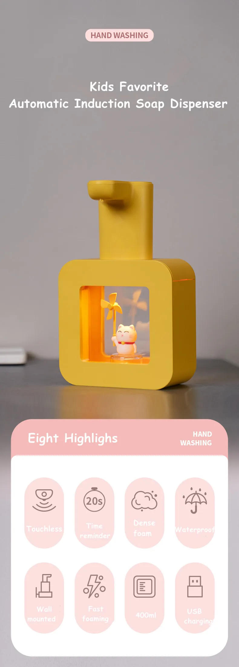 Description Picture 3 of itemNew Automatic Soap Dispenser Cute Pet Contact Free Hand Sanitizer USB Charging 400ml Liquid Dispensers Wash Handtizer Personal