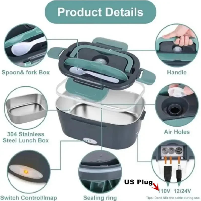 Description Picture 4 of item1.5L 60W Electric Lunch Box Food Warmer Portable Food Heater for Car Or Home - Leak Proof, Lunch Heating Microwave for Truckers