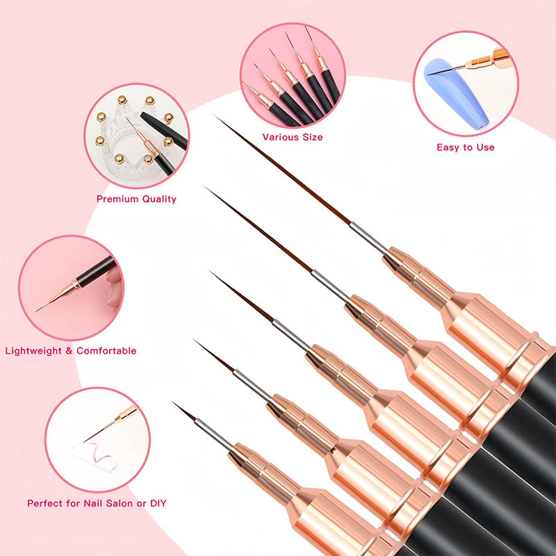 Description Picture 6 of item5pcs Professional Nail Art Liners Striping Brushes Tool Ultra-thin Line Detail Drawing Painting Brushes Manicure Pen Tools