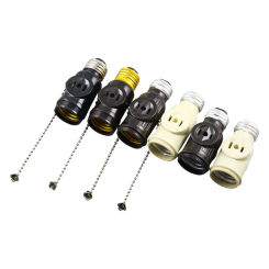 1pcs White Black Bakelite American Pull Chain Switch E26 Light Bulb Socket Adapter With 2 AC Outlet Plugs