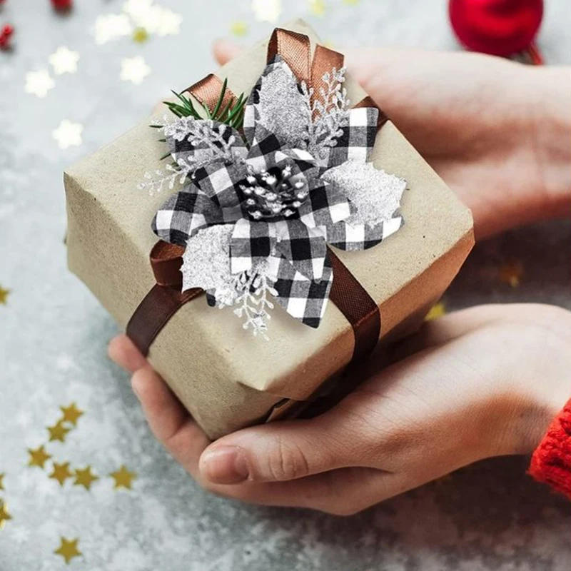 Description Picture 6 of item5pcs 14.5cm Glitter Artifical Christmas Flowers Mreey Christmas Tree Decoration Happy New Year Ornaments Xmas Fake Flowers natal