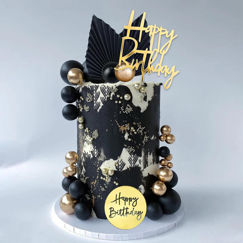 Description Picture 6 of item24PCS Man Black Gold Ball Happy Birthday Cake topper Decorations for Black Boho Wedding Boy Birthday Party Baby Shower Supplies