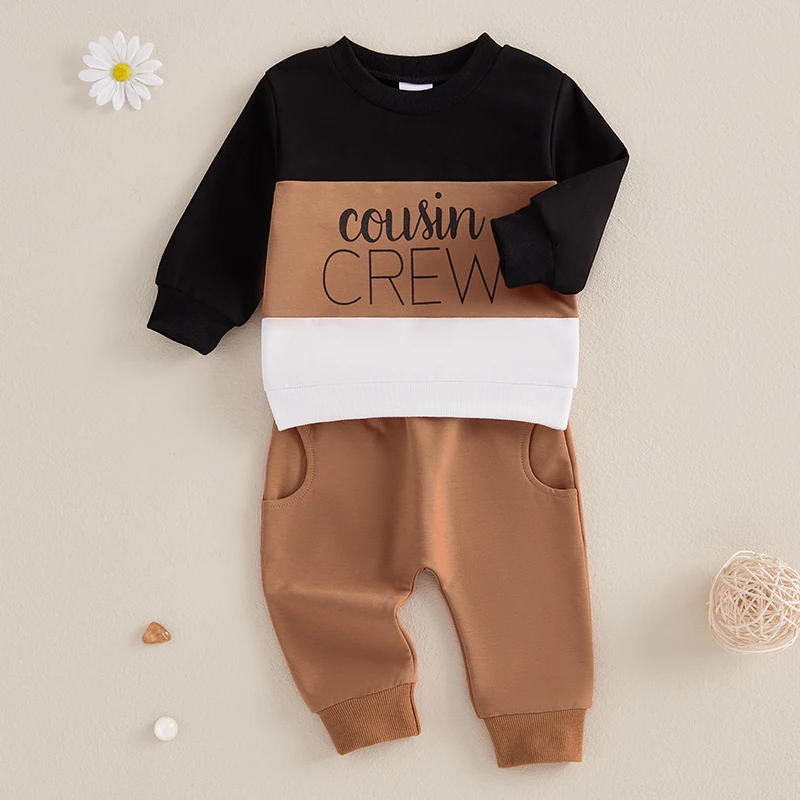 Description Picture 4 of itemBaby Boys Pants Set Contrast Color Long Sleeve Crew Neck Letters Print Sweatshirt with Sweatpants Infant Clothes