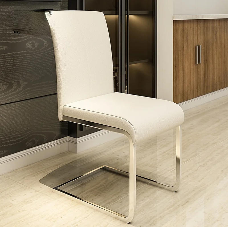 Description Picture 2 of itemChairs Upholstered High-Back Dining Chairs PU Leather Kitchen Chairs with Metal Legs, White