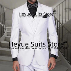 Elegant White Formal Men Suits Tailor Made High Qublity Slim Fit Groom Wedding Tuxedos Party 3 Pieces Sets trajes para hombre