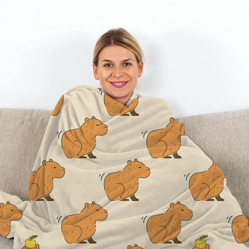 Description Picture 5 of itemTrembling Capybara Blanket Printed Throw Blanket Plush Fluffy Flannel Fleece Blanket Soft Throws for Sofa Couch and Bed