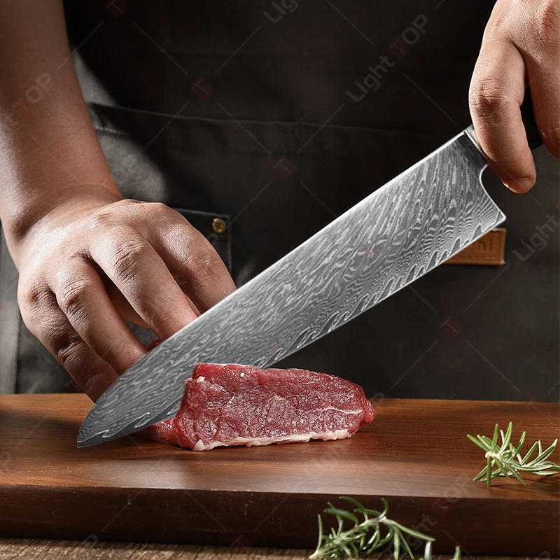 Description Picture 5 of itemProfessional Chef's Knife Set Damascus Steel Chopper Universal Kitchen Knives Bread Slicing Knife Sharp Meat Butcher's Cleaver
