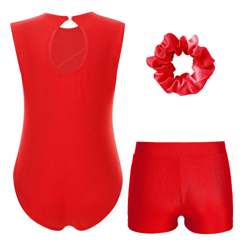 Description Picture 5 of itemKids Girls Gymnastics Outfit Metallic Shiny Patchwork Keyhole Back Sleeveless Jumpsuit Teens Ballet Dance Leotard with Shorts