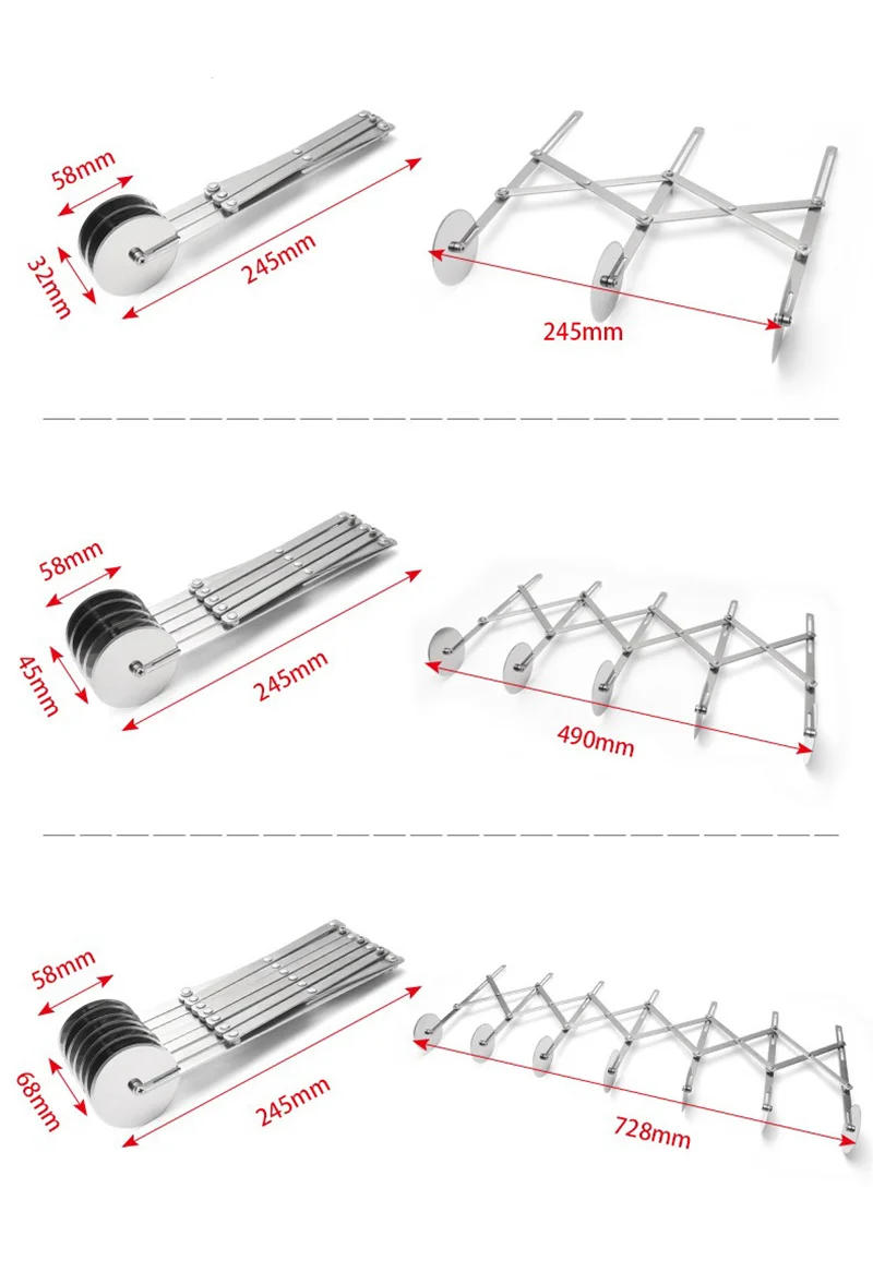 Description Picture 3 of itemStainless Steel Dough Divider 3/5/7 Wheel Cutter Flexible Roller Blade Dough Knife Noodle Pizza Pastry Peeler Baking Pan Tool