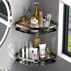 Storage Organizer Shower Shelf Bathroom Shelf Aluminum Alloy Shampoo Rack Makeup Bathroom Accessories No Drill Wall Corner Shelf