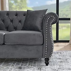 Description Picture 4 of item2 Piece Chesterfield Velvet Combination Sofa for Living Room,3-Seater and Loveseat Sofa Set Tufted Couch with 4 Pillows