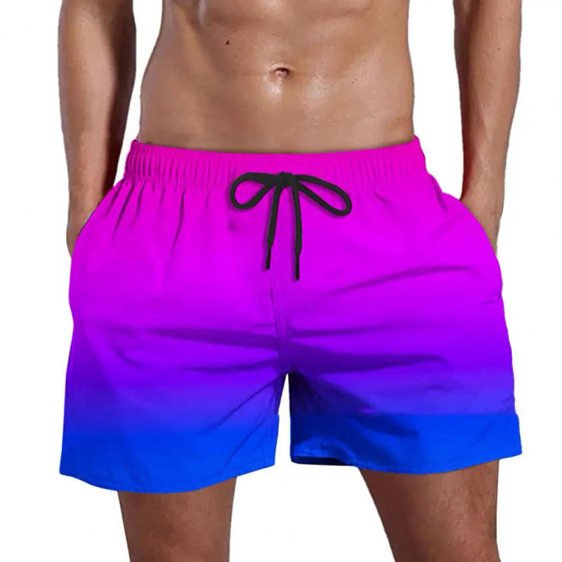 Description Picture 3 of itemMen Beach Shorts Quick-dry Gradient Color Beach Shorts with Elastic Waist Pockets for Men Wide Leg Fitness Shorts for Streetwear