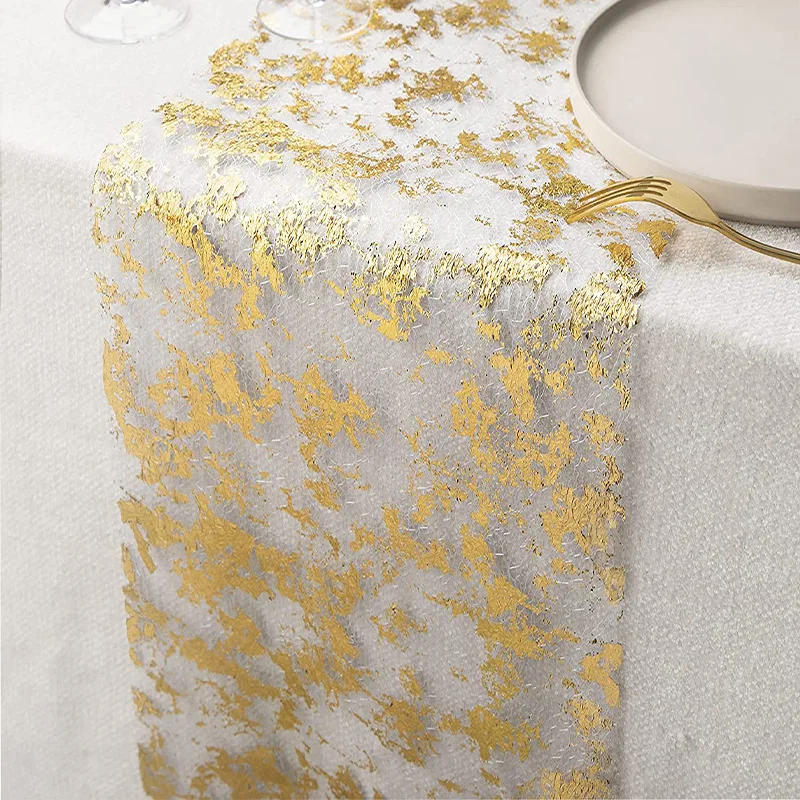 Description Picture 5 of itemGold Foil Mesh Table Runner 11*108Inch Holiday Party Wedding Decoration Light Luxury Gold Glitter Table Runner Dining Tablecloth