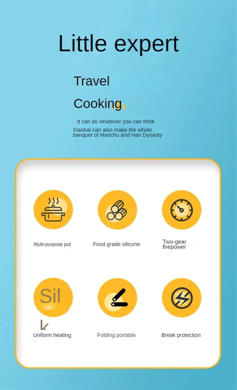 Description Picture 4 of itemFoldable Electric Cooker 220V Mini Multifunction Hot Pot Food Steamer Cooking Machine for Dormitory Noodle Cooker for Travel