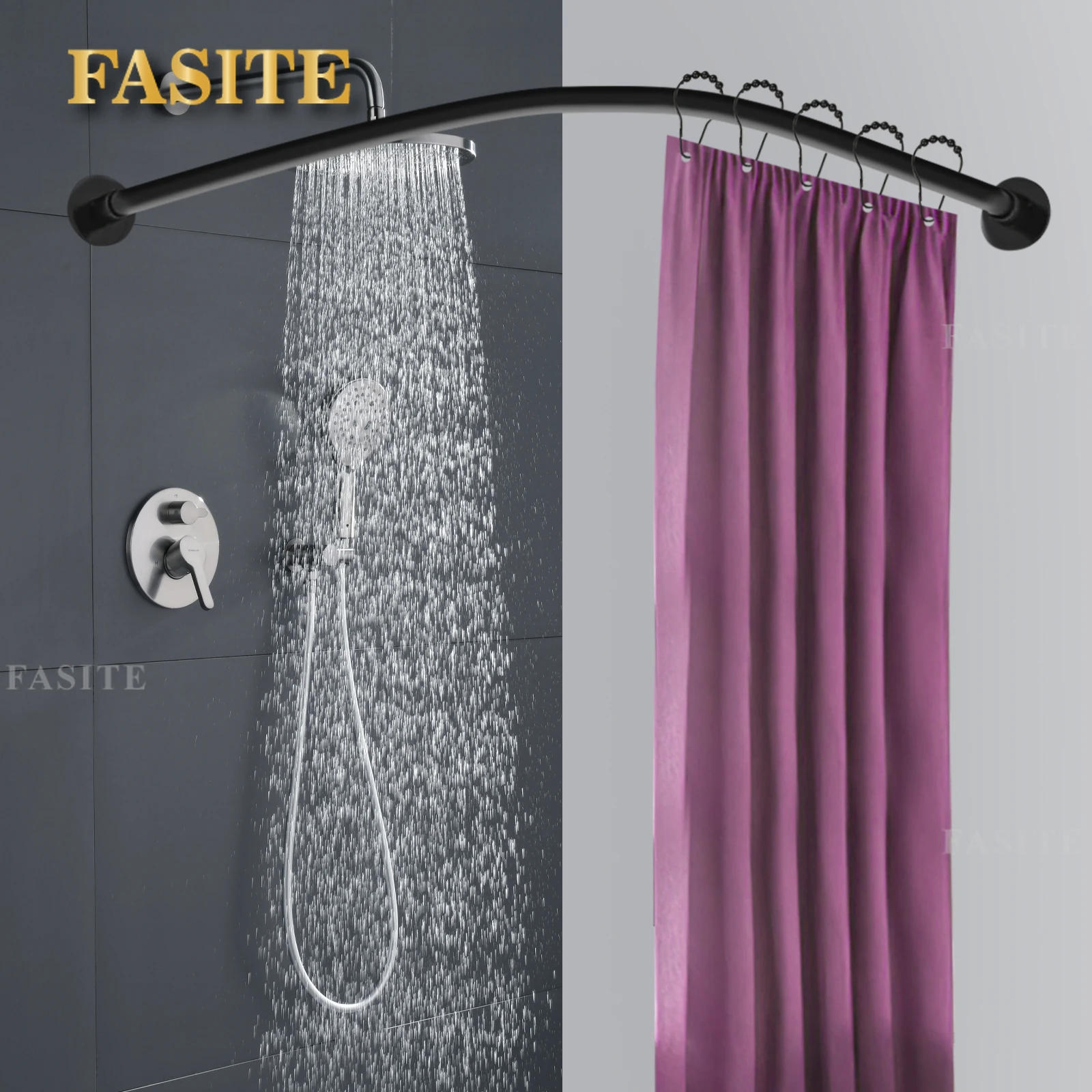 Description Picture 5 of itemShower Curtain Rail L Shape, No Drilling Shower Rail Corner Bathtub Stainless Steel Telescopic Rod with Shower Curtain Rings