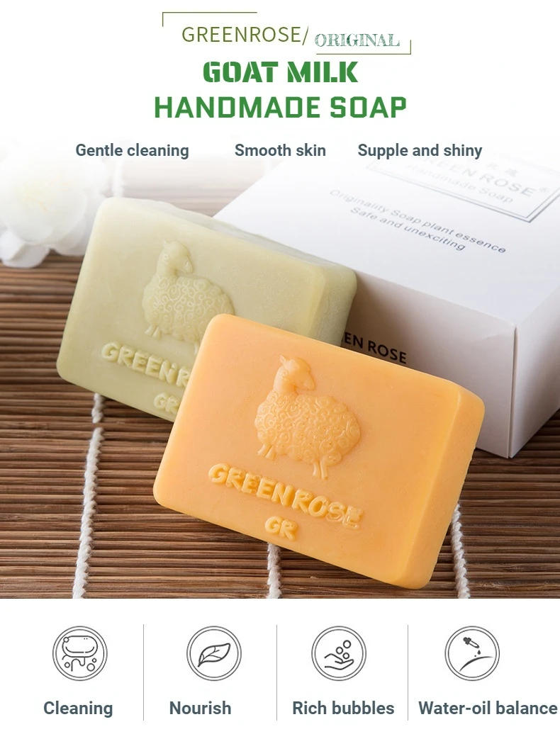 Description Picture 2 of itemGreen Rose 100% Natural Goat Milk Soap Organic Goat Soap Facial Soap Oil Control Soap Moisturizing Beauty Soap Acne Remover Soap