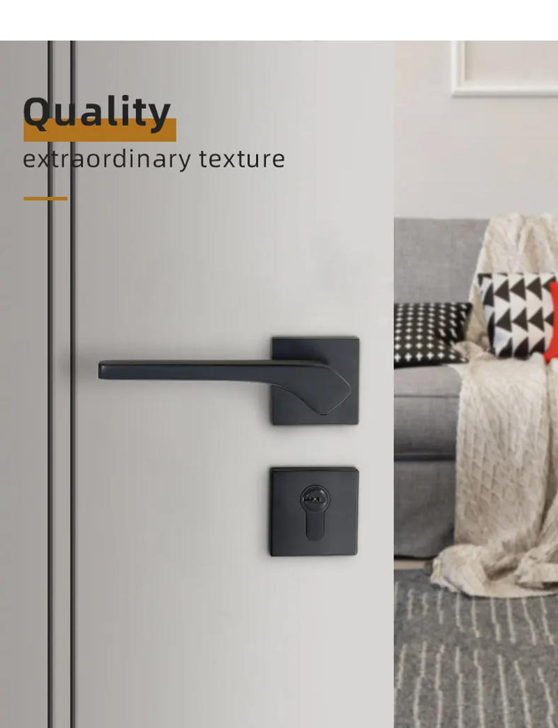 Description Picture 5 of itemYONFIA A8186R03 European Modern Black Square Aluminium Lever Door Handle Lock Set Interior Main Door Lock Handle For Wood Door