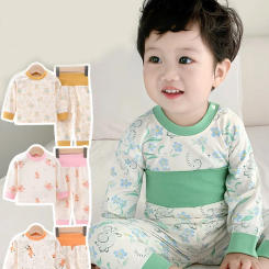 2PCS 2025 Belly Protection Baby Pajamas Set for Newborns Infant Full Cartoon Print Home Wear Suit Floral High Waist Loungewear