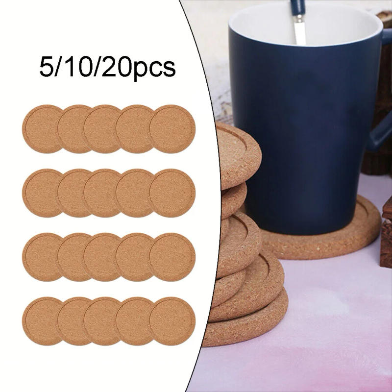 Description Picture 2 of itemCork Coasters Handy Round Square Shape Dia 9Cm 10Cm Plain Natural Wine Drink Tea Coffee Coaster For Home Office Kitchen