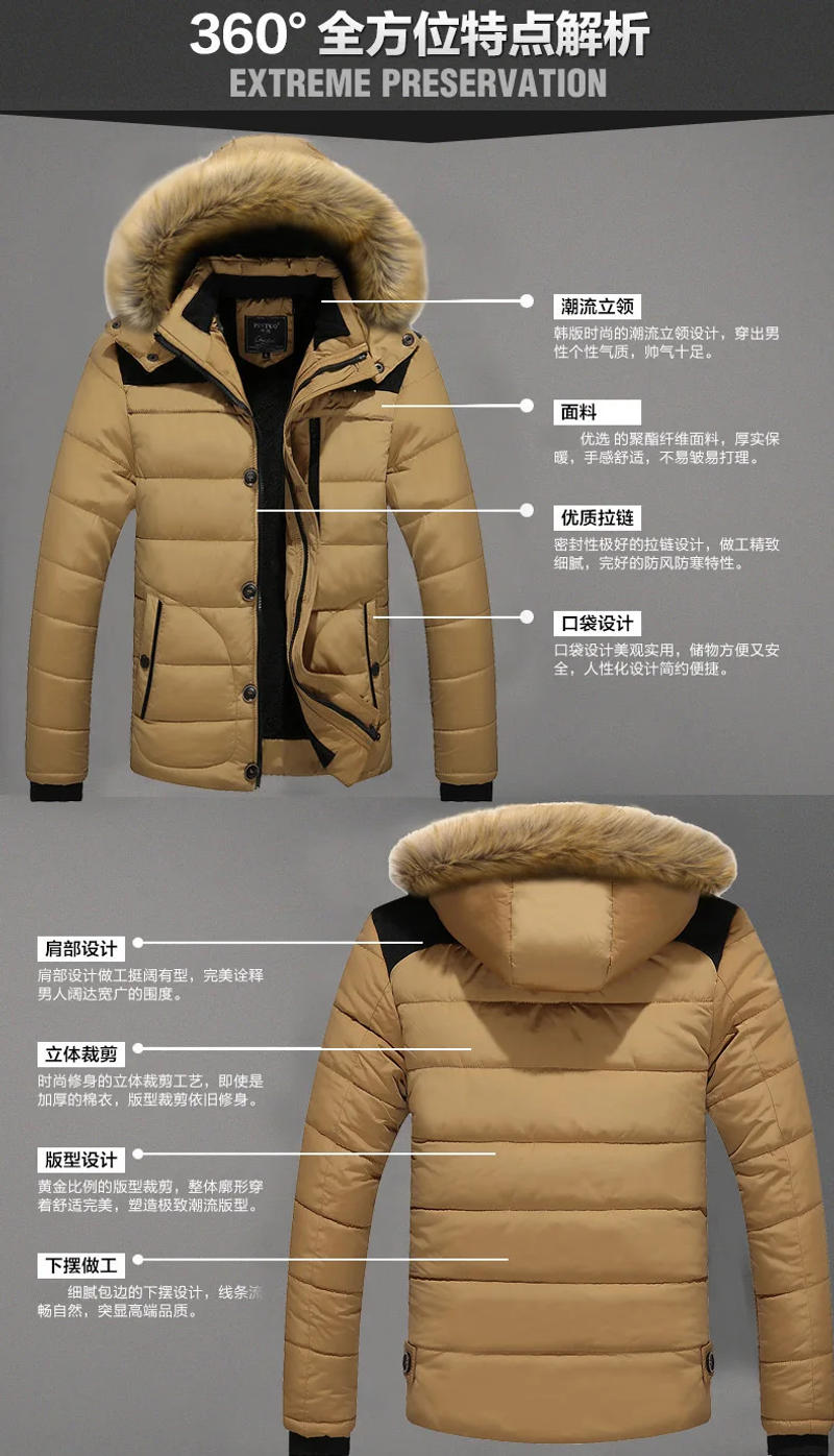 Description Picture 4 of itemWarm Parkas Men Detachable Hood Fur Collar Coat Male Work Windproof Plush Jacket Autumn New Men Winter Parka Fleece Lined Thick
