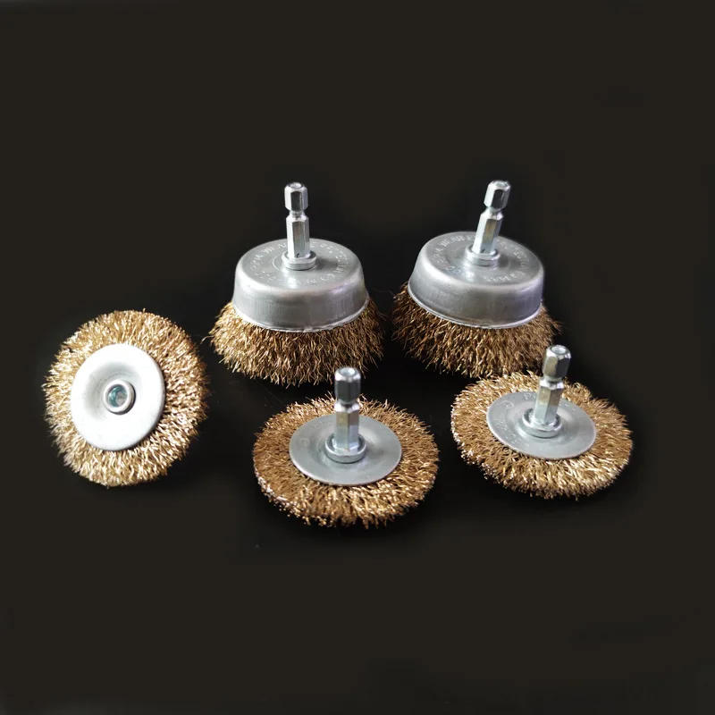 Description Picture 3 of item50mm/60mm/75mm Steel Wire Brush Brass Plated Wheels Brushes Drill Rotary Tools Metal Rust Removal Polishing Brush
