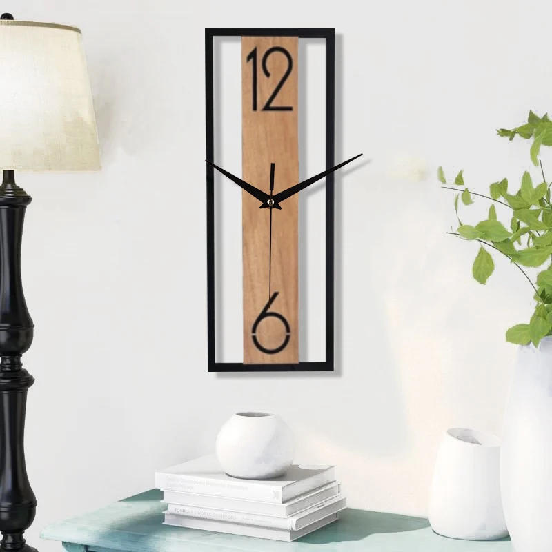 Description Picture 3 of itemRectangular wood grain wall clock for quiet decoration in homes and offices used in living rooms bedrooms and dining rooms