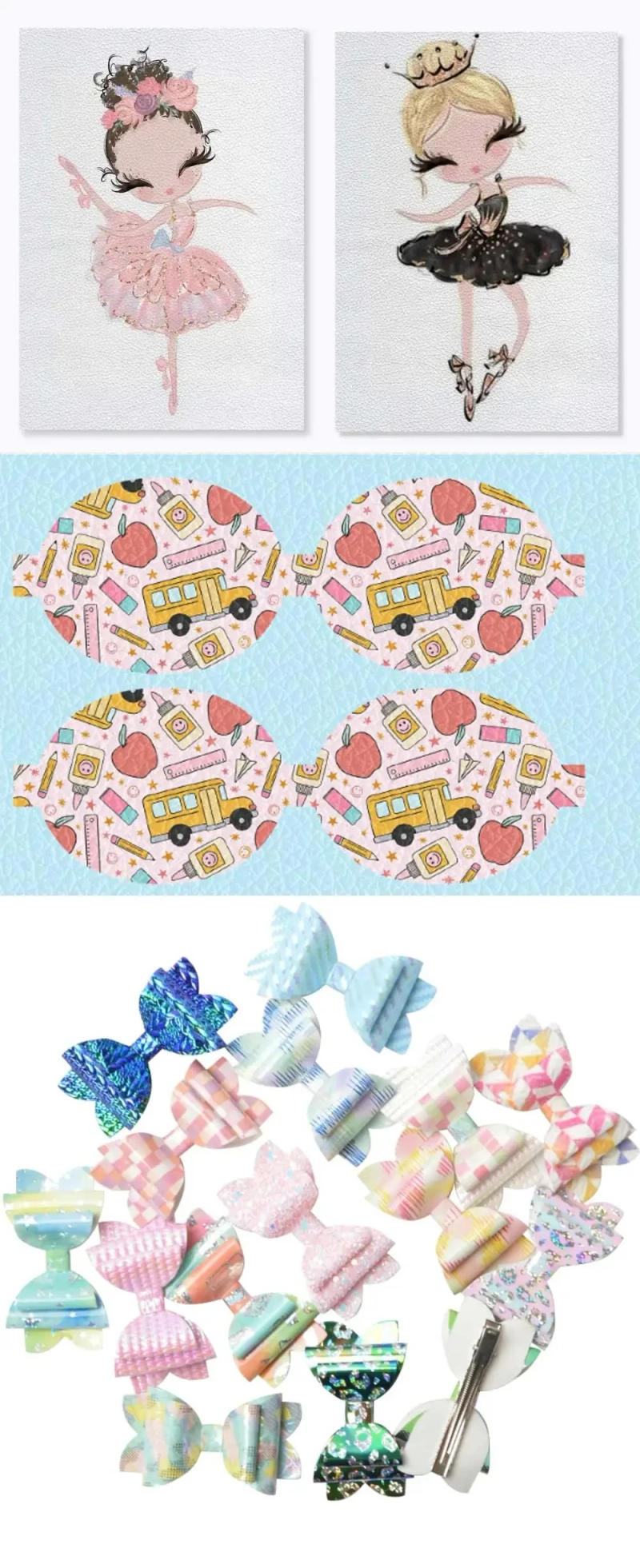 Description Picture 3 of itemSanrio cartoon Cute Hello Kitty 22*30 CM Printed Faux Leather Sheets Synthetic Cross Leather Fabric for DIY Earrings Hair Bows