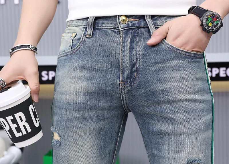 Description Picture 6 of itemSpring and Summer Light Blue Men's Jeans 2024 New Trendy Versatile Street Fashion Casual High-End Trousers