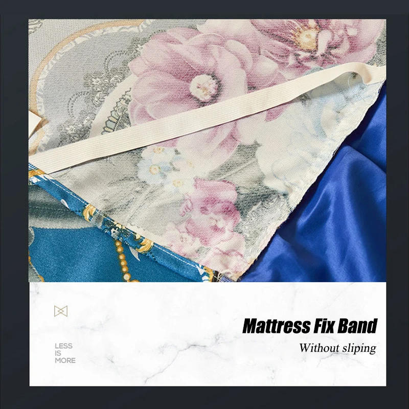 Description Picture 4 of item2/3 Pcs Bedding Classic Lace Royal Blue Bedspread Bed Skirt Machine Washable with Elastic Band for Queen King Size Sheets Bed