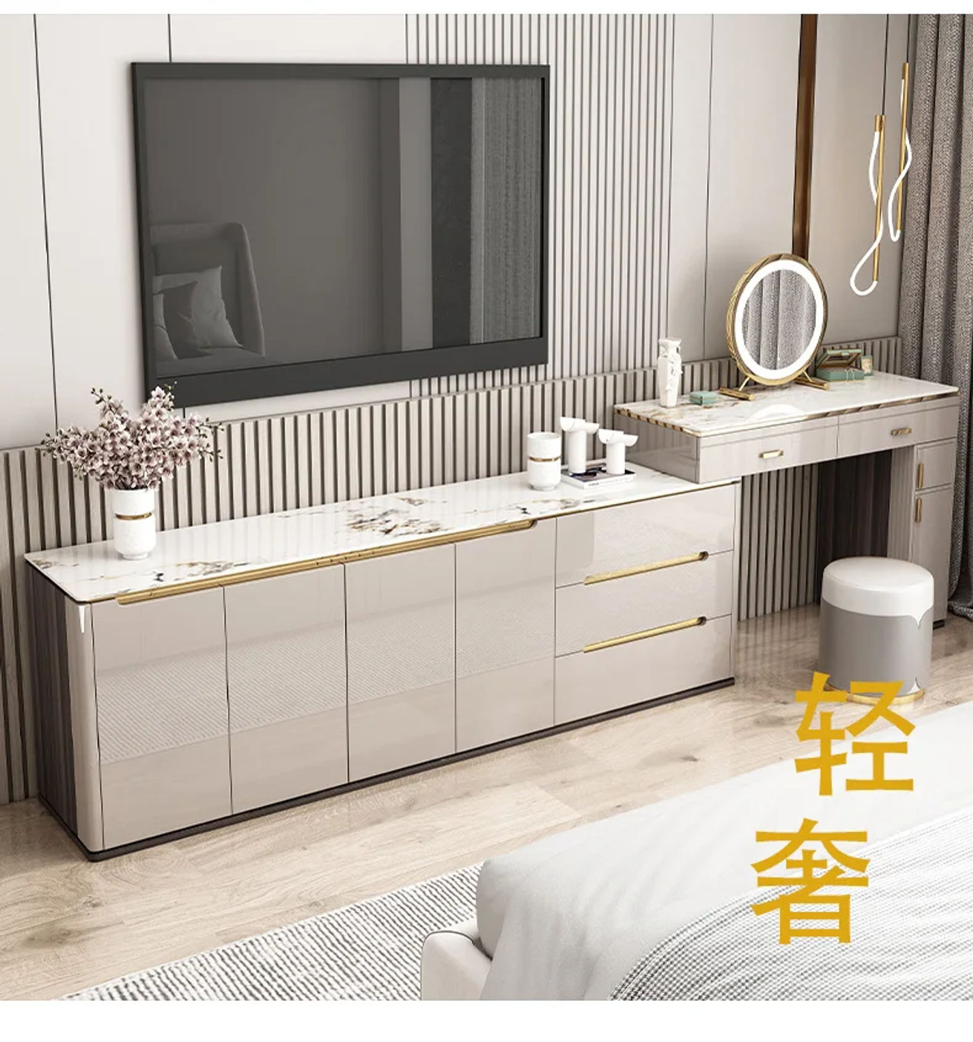 Description Picture 4 of itemMakeup Storage Dressers Bedroom Set Shelf Stool Living Room White Nightstands Drawer Dressers Mirrors Tocadores Home Furniture