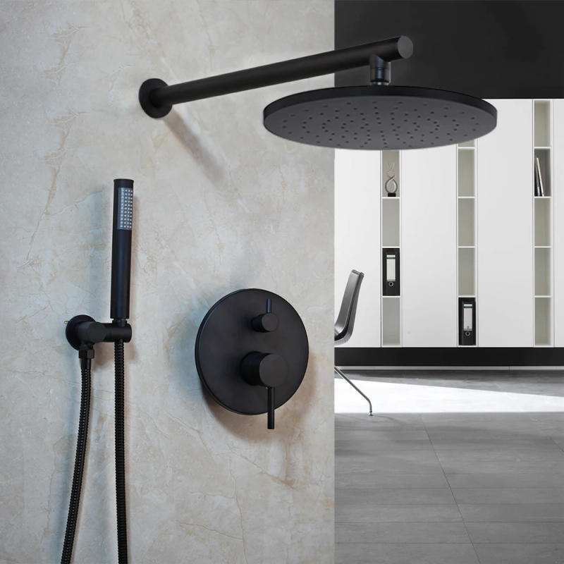 Description Picture 2 of item8" Bathroom Shower System Set Faucet Black Jets Sprayer Mixer Two Ways Water Shower Faucets Set Control Valve Hand Shower Head