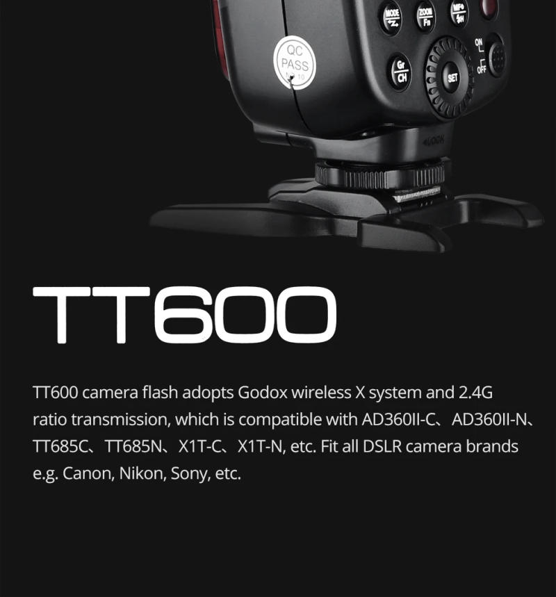 Description Picture 3 of itemGodox TT600 2.4G Wireless X-system GN60 Master/Slave Camera Flash Speedlite for Canon Nikon Sony Pentax Olympus Fuji Lumix