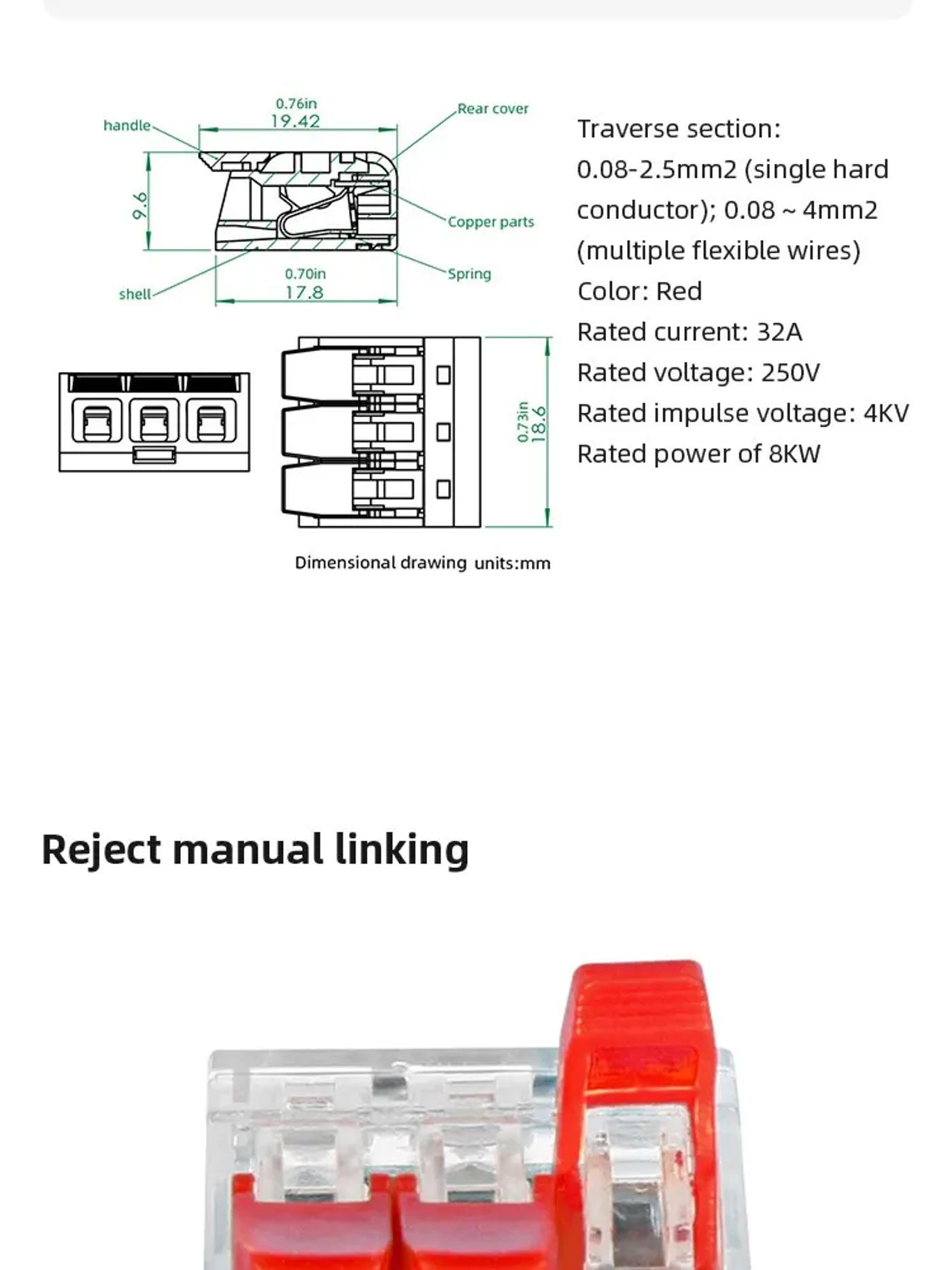 Description Picture 5 of item30 Pcs 32A Wire Connectors Compact Splice Connectors Quick Cable Connectors Light Terminal Connections