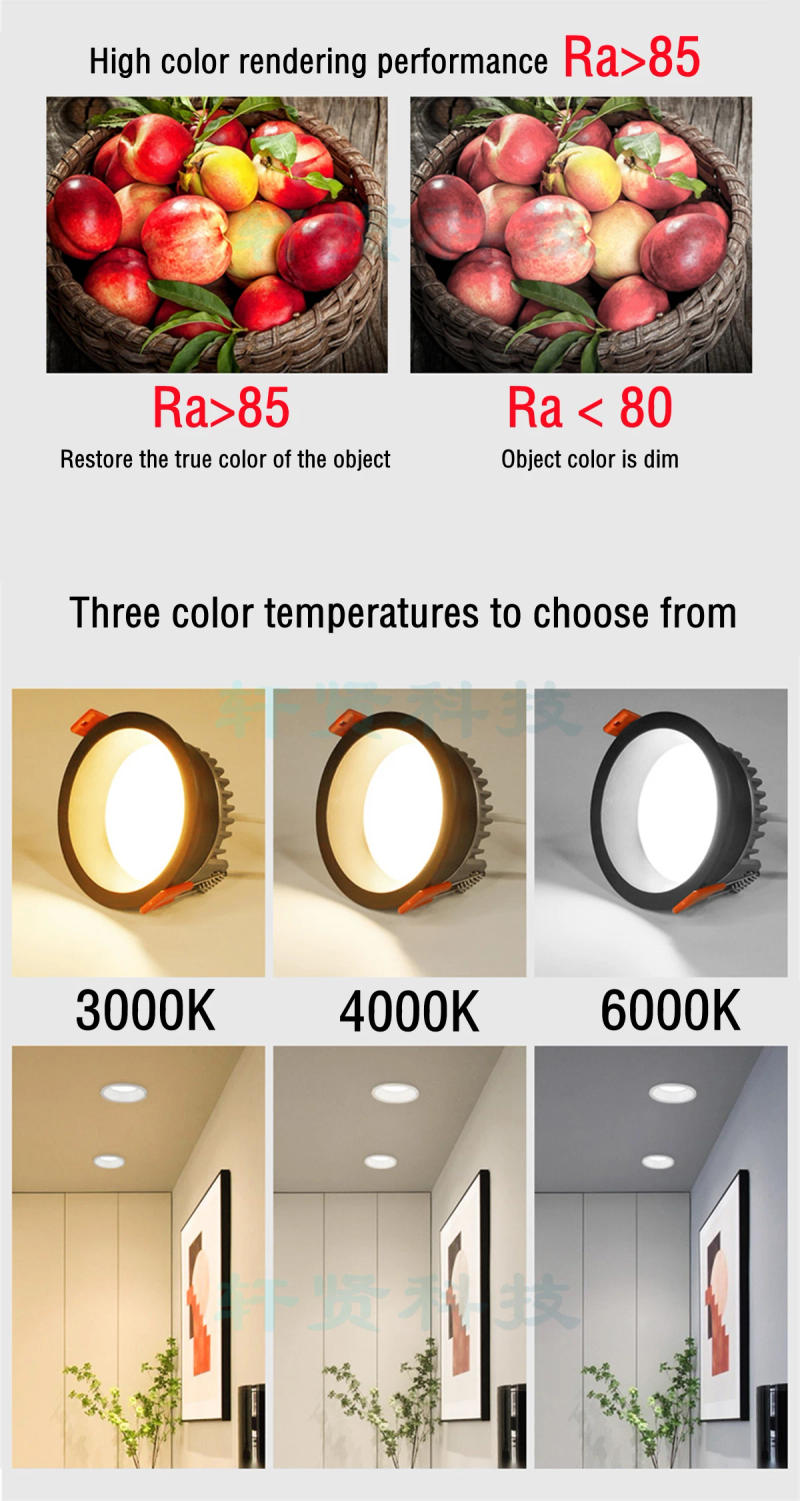 Description Picture 6 of itemDimmable LED Downlight Anti-Glare Black White Spot Lighting Bedroom Kitchen 110V 220V Recessed Ceiling Lamp