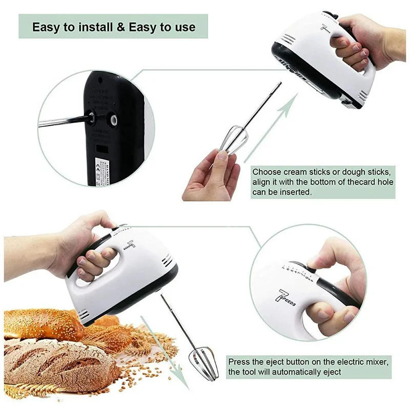 Description Picture 4 of item100W 7-Speeds Electric Mixer Egg Beater handheld Food Mixers Eggs Stiring blender Kitchen Cooking Tools For Baking Stirrer