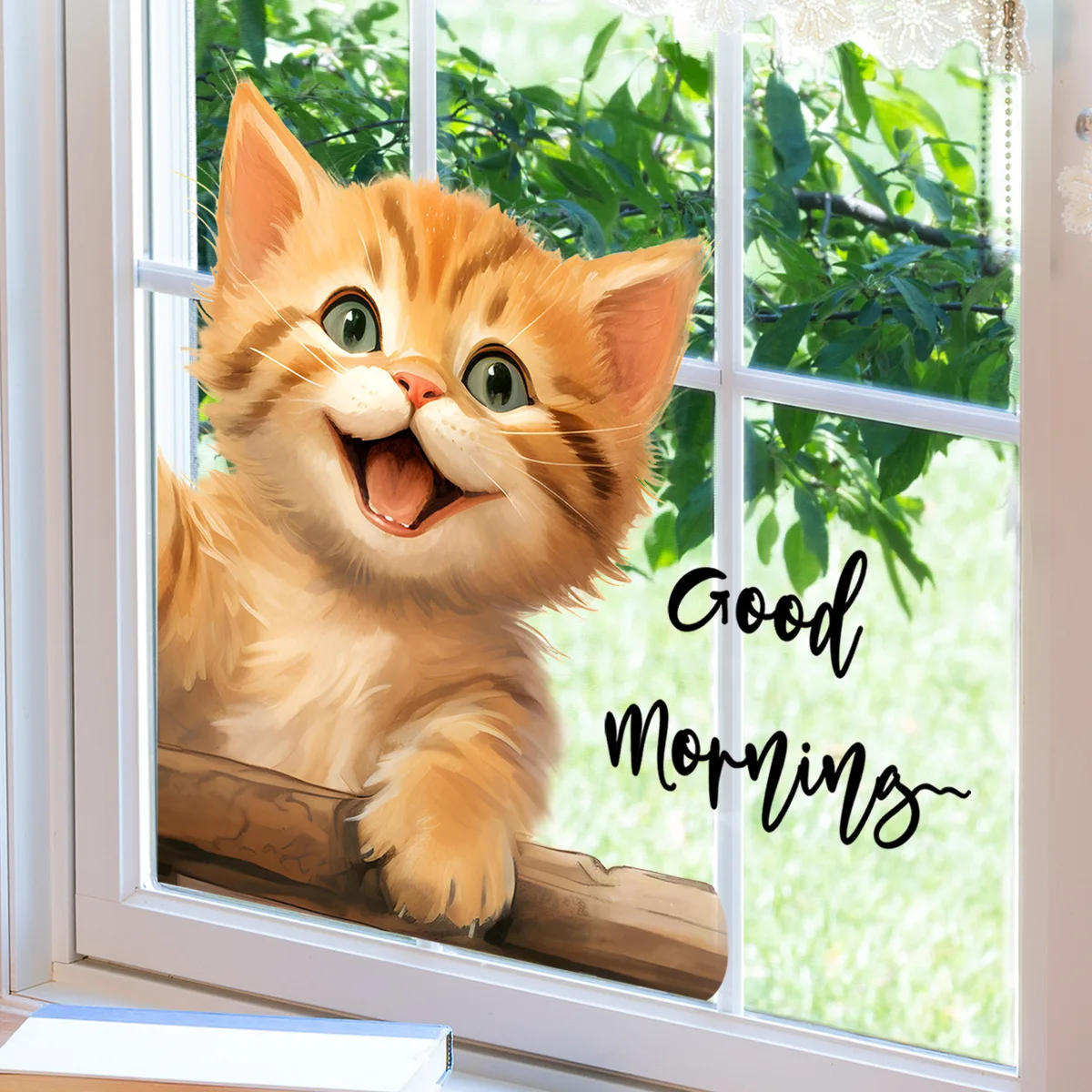 Description Picture 3 of itemCute Cat Wall Stickers Living Room Cupboard Glass Window Decoration Wallpaper Bathroom Toilet Mural Home Decor Kitten Decals