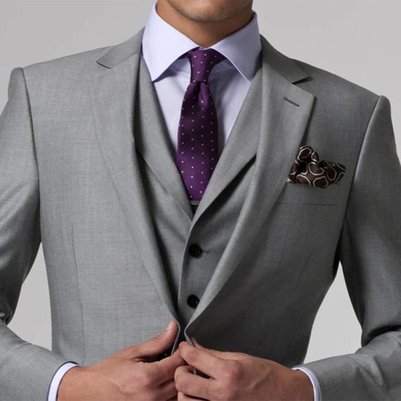 Description Picture 3 of itemElegent Gray Wedding Suits For Men With 3 Piece Suits Jacket Vest Pant Luxury Custom Made Suits Groom Clothing Custom Tailor