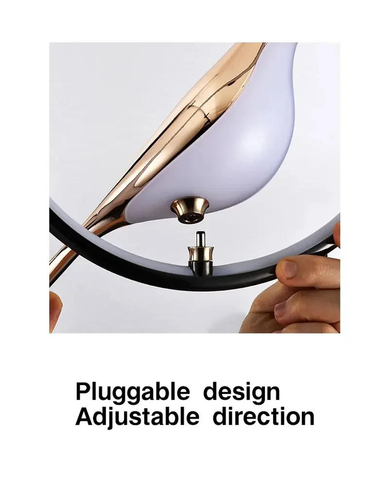 Description Picture 4 of itemNordic Magpie Bird Simple and Luxurious for Bedside Bedroom Indoor Black Silver Hanging Lights Chandelier Lamp LED