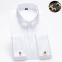 Men's Windsor Collar French Cuff Dress Shirt Long Sleeev Luxury Business Formal Tuxedo Cufflinks Shirts for Men Party Wedding