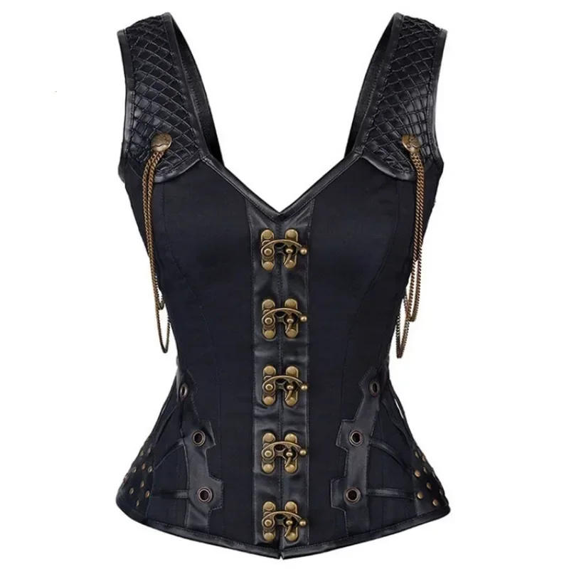 Description Picture 3 of itemSteampunk Leather Women Corset Straps Overbust Corsets Vest Vintage Gothic Corsets Bustiers Top