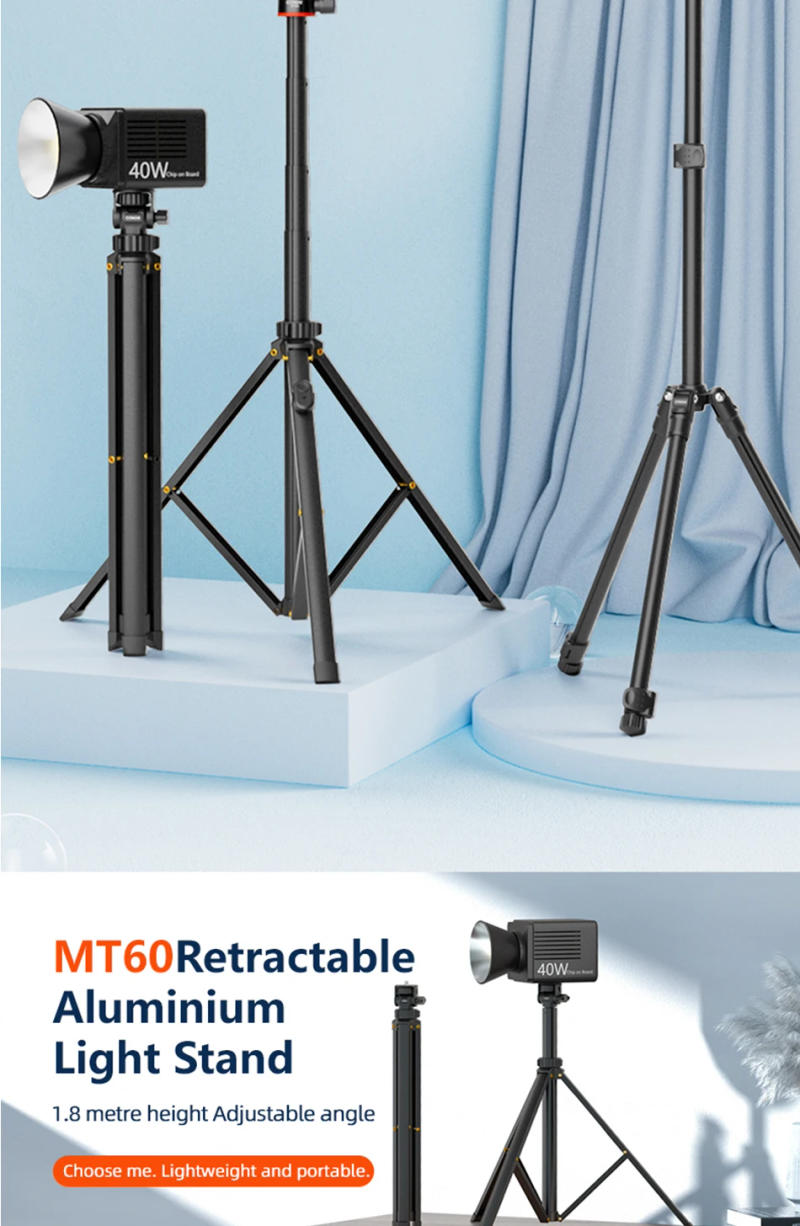 Description Picture 3 of itemCOMAN MT-60 65 85 1.9M Aluminium Alloy Retractable Portable LED Light Stand Tripod For LED Light Flash Softbox Travel Monopod