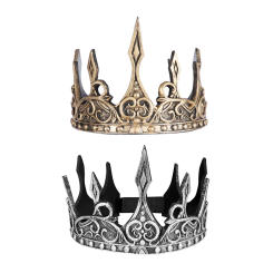 2pcs Medieval King Silver and Golden King Medieval Tiara for Birthday