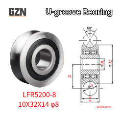 1PCS LFR Series Rail Roller Bearing LFR5200-8 Inner Diameter 10mm Outer Diameter 32mm Height 14mm U Groove Diameter 8mm 10*32*14