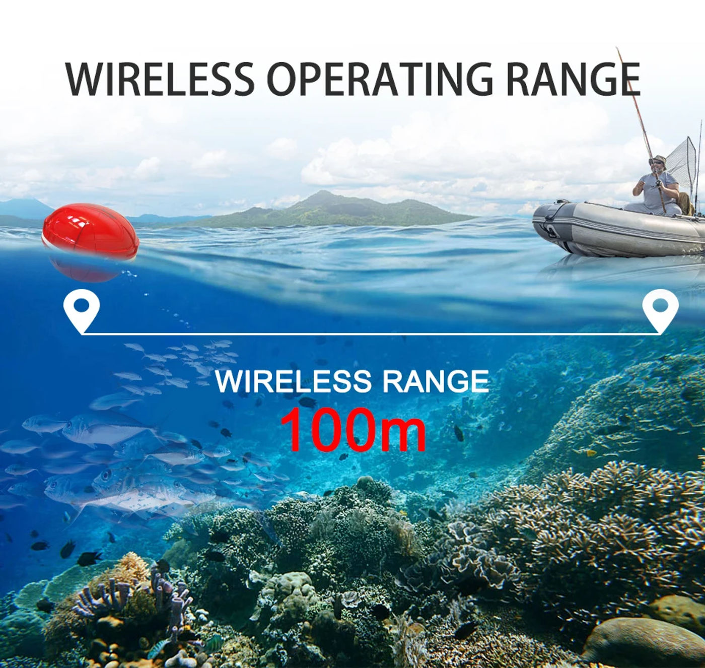 Description Picture 4 of itemErchang F13 Wireless Sounder Fish Finder Rechargable 100m Distance Lake River Sea Fishing