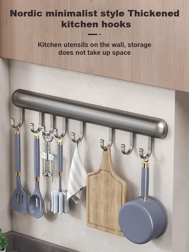 Description Picture 3 of item30-50cm Wall Mounted Kitchen Hook Rack Aluminum Cabinet Storage Kitchen Utensils Rack Spoon Shovel Movable Hook Hardware Access