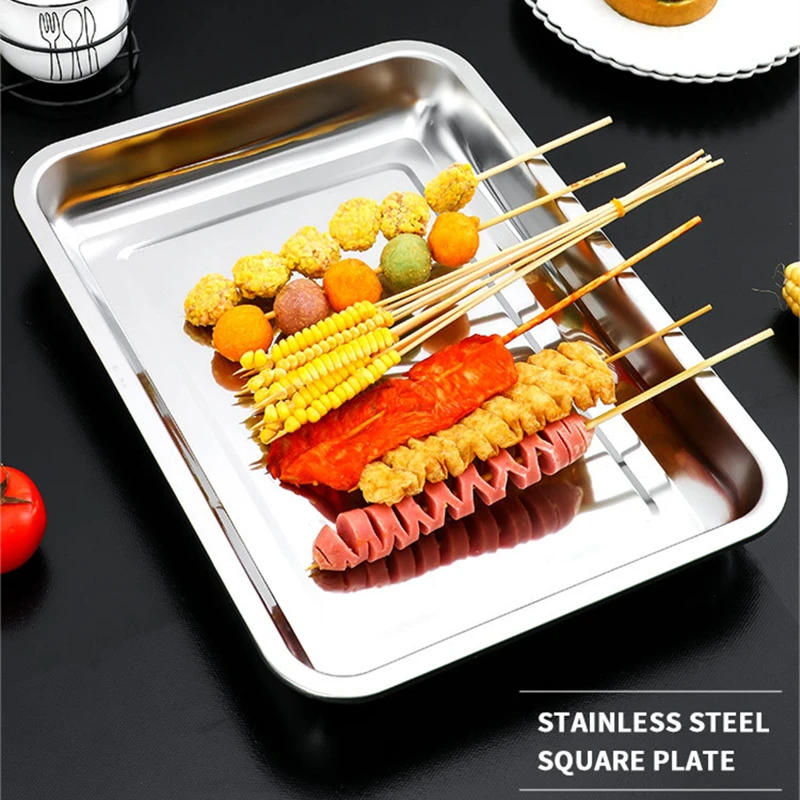 Description Picture 5 of itemStainless Steel Deep Storage Tray Food BBQ Plates Steamed Dishes Service Pan Kitchen Pastry Baking Tools