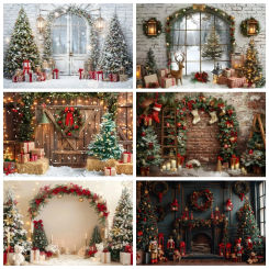 Christmas Photography Backdrop Xmas Tree Fireplace Gift Winter Window Family Kids Party Christmas Decoration Photo Background