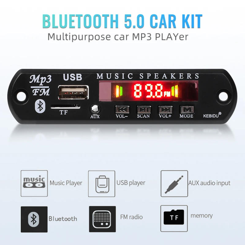 Description Picture 3 of item50W Amplifier MP3 WAV APE Decoder Board DC 9V 12V 18V Bluetooth 5.0 Car MP3 Player USB Record FM AUX Radio For Speaker Handsfree