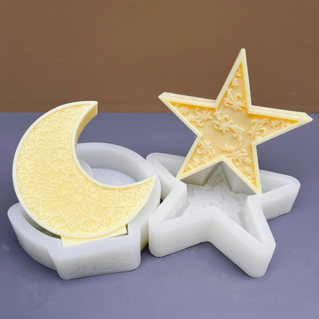 Description Picture 4 of itemRamadan Festival carving pattern moon candle silicone mold pentagonal star moon pattern candle mold resin gypsum concrete mold